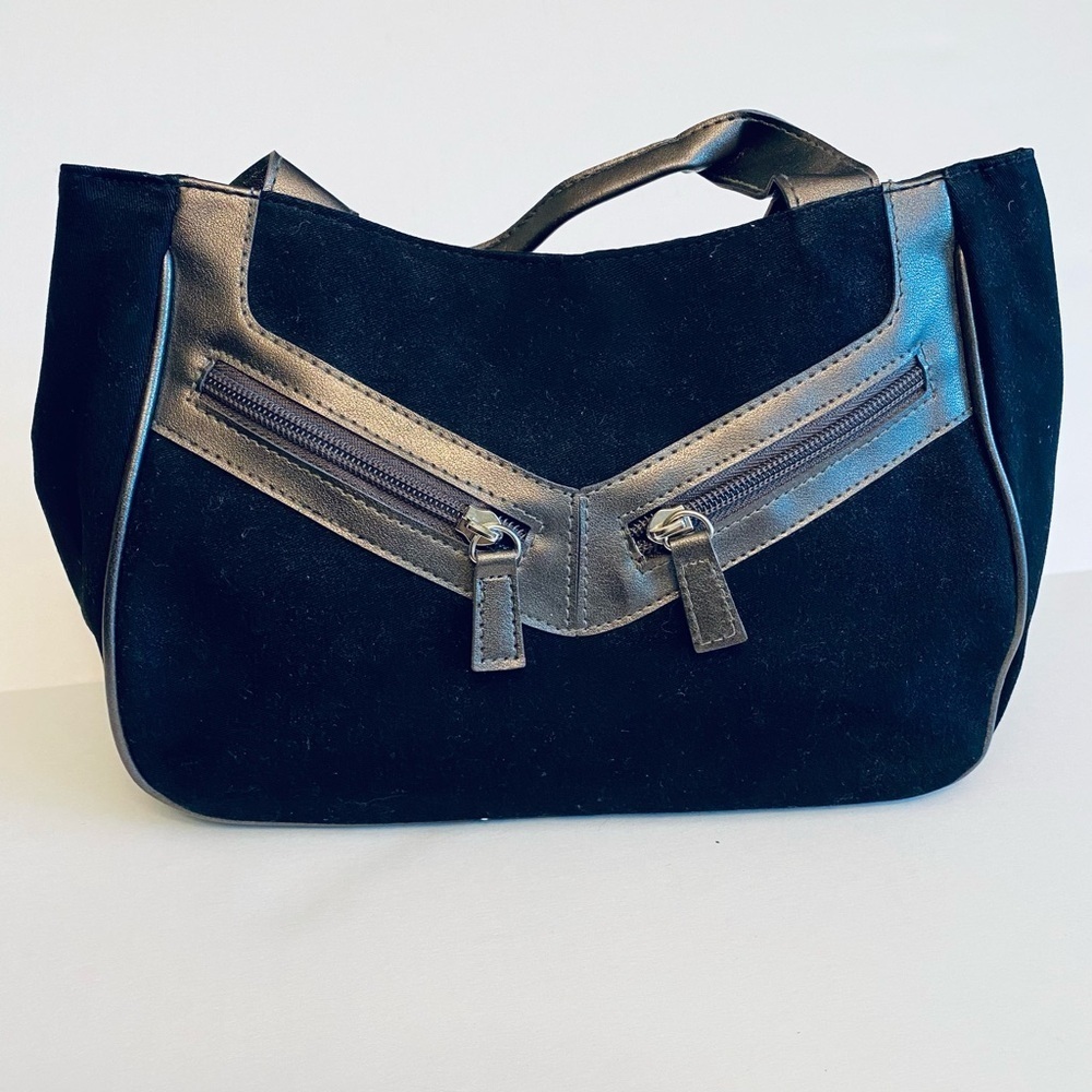 Elizabeth Arden Black and Metallic Clutch Satchel